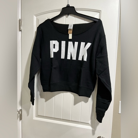 PINK Victoria's Secret Tops - NEW‎ NIP VS PINK Victoria Secret black crop crew sweatshirt XL